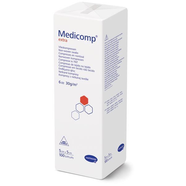 Comprese nesterile din netesut, 6 straturi, MEDICOMP EXTRA, 100 buc